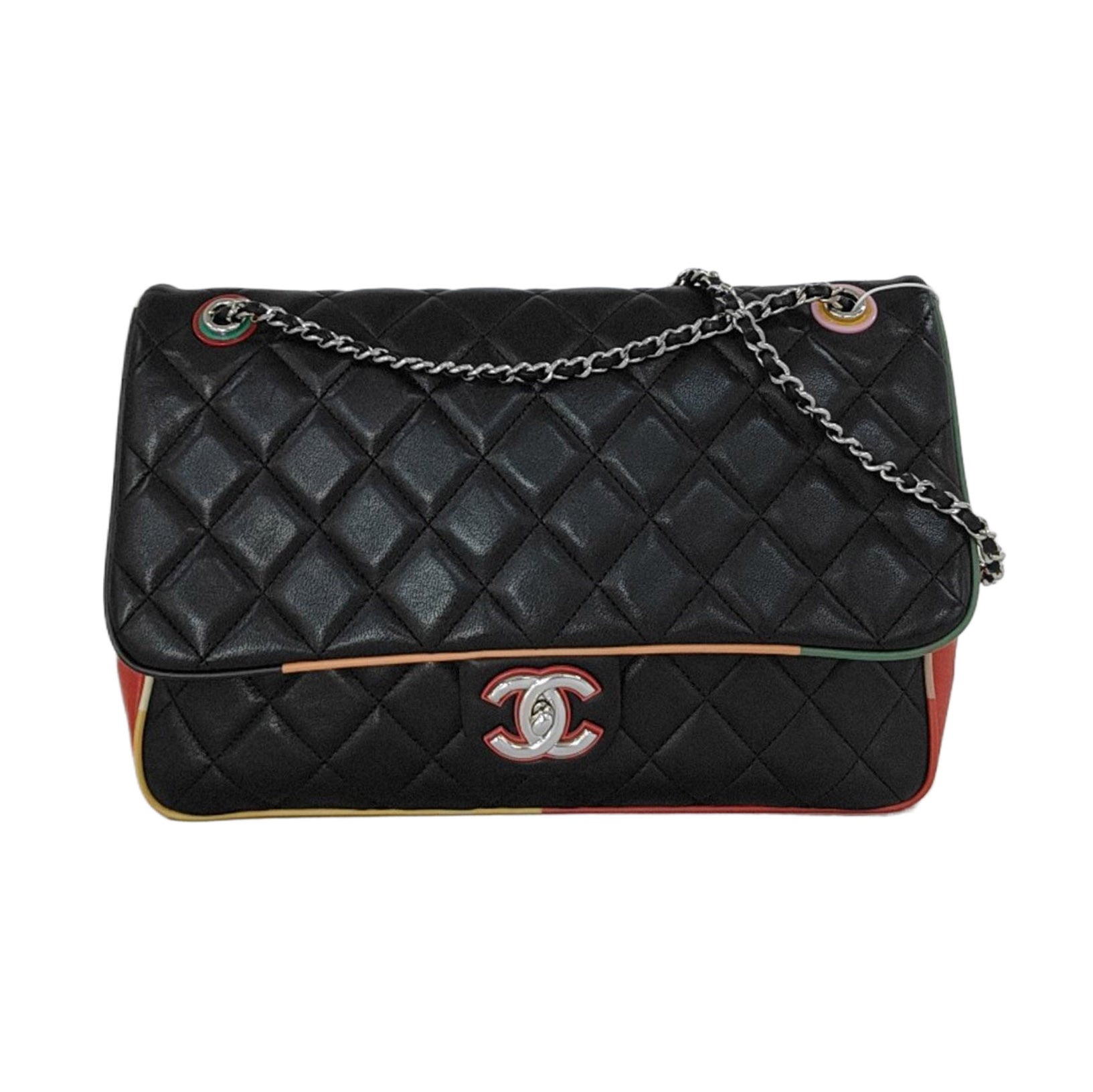 Chanel Cuba Color Jumbo Quilted Single Flap Multicolor Black Leather Shoulder Bag