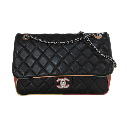 Chanel Cuba Color Jumbo Quilted Single Flap Multicolor Black Leather Shoulder Bag