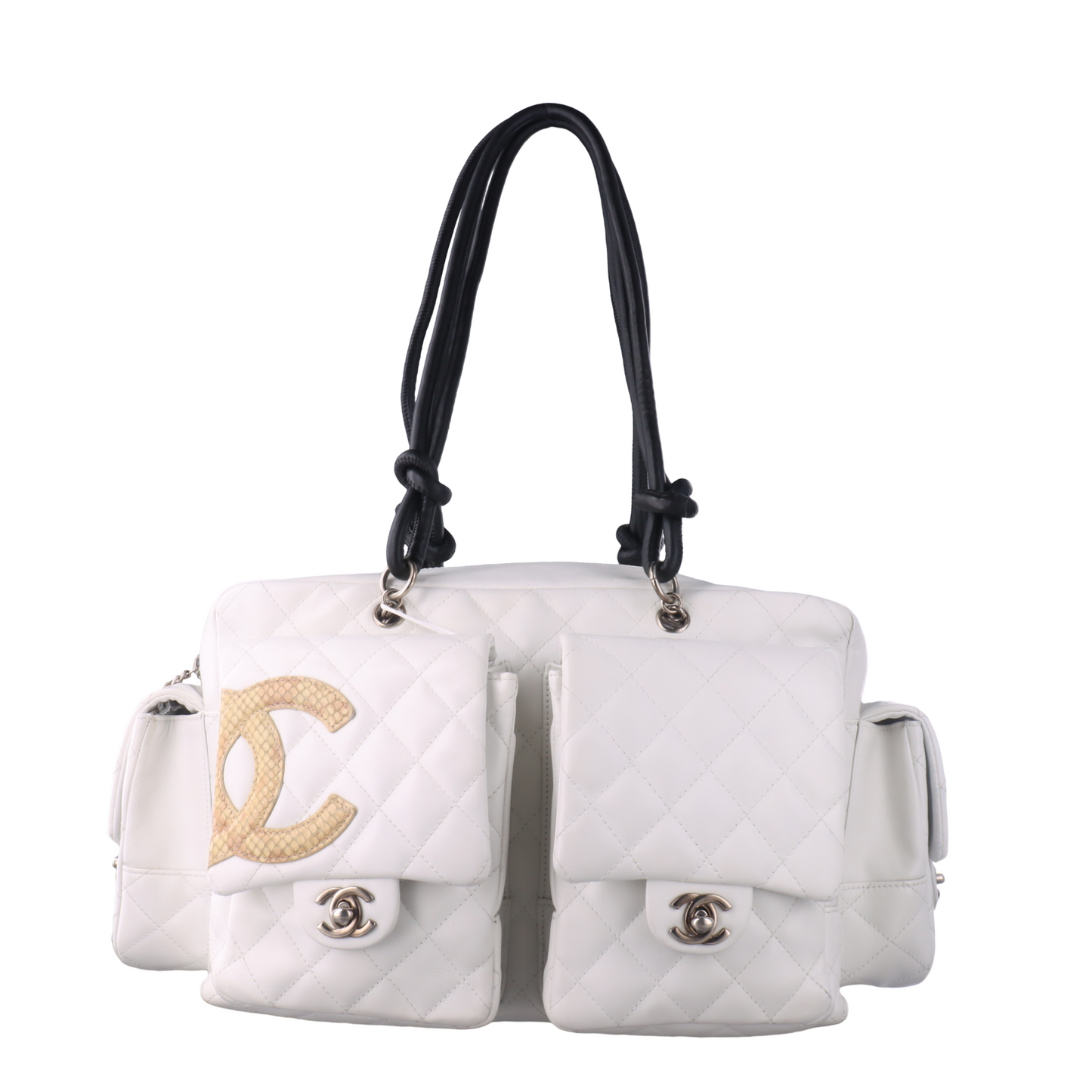 Chanel Cambon Multi-pocket Ligne Reporter Calfskin White Leather Handbag