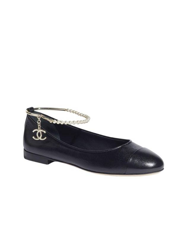 Ballerina Flat Shiny Lambskin Metal Imitation Pearls & Black Chanel