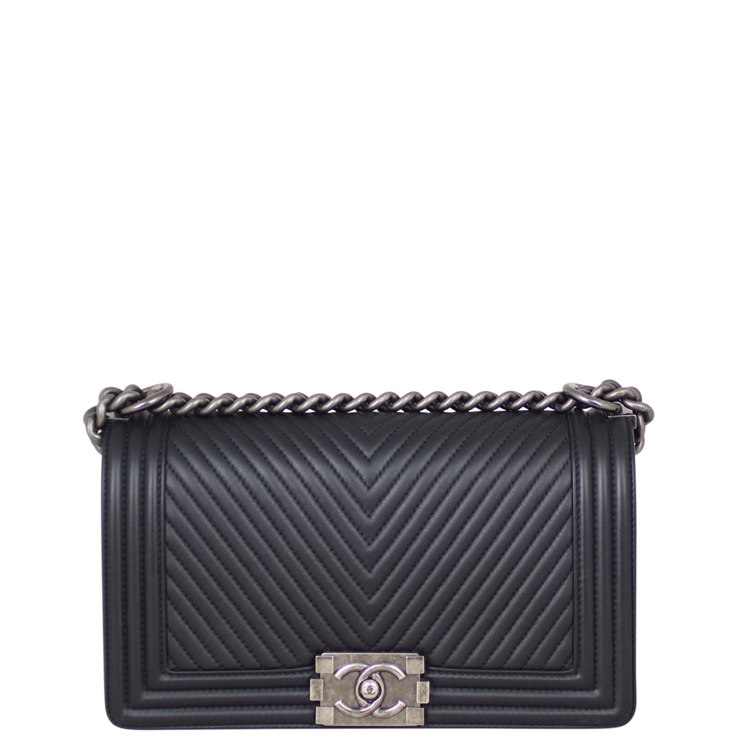 Chanel Boy Old Chevron Handbag Black Medium