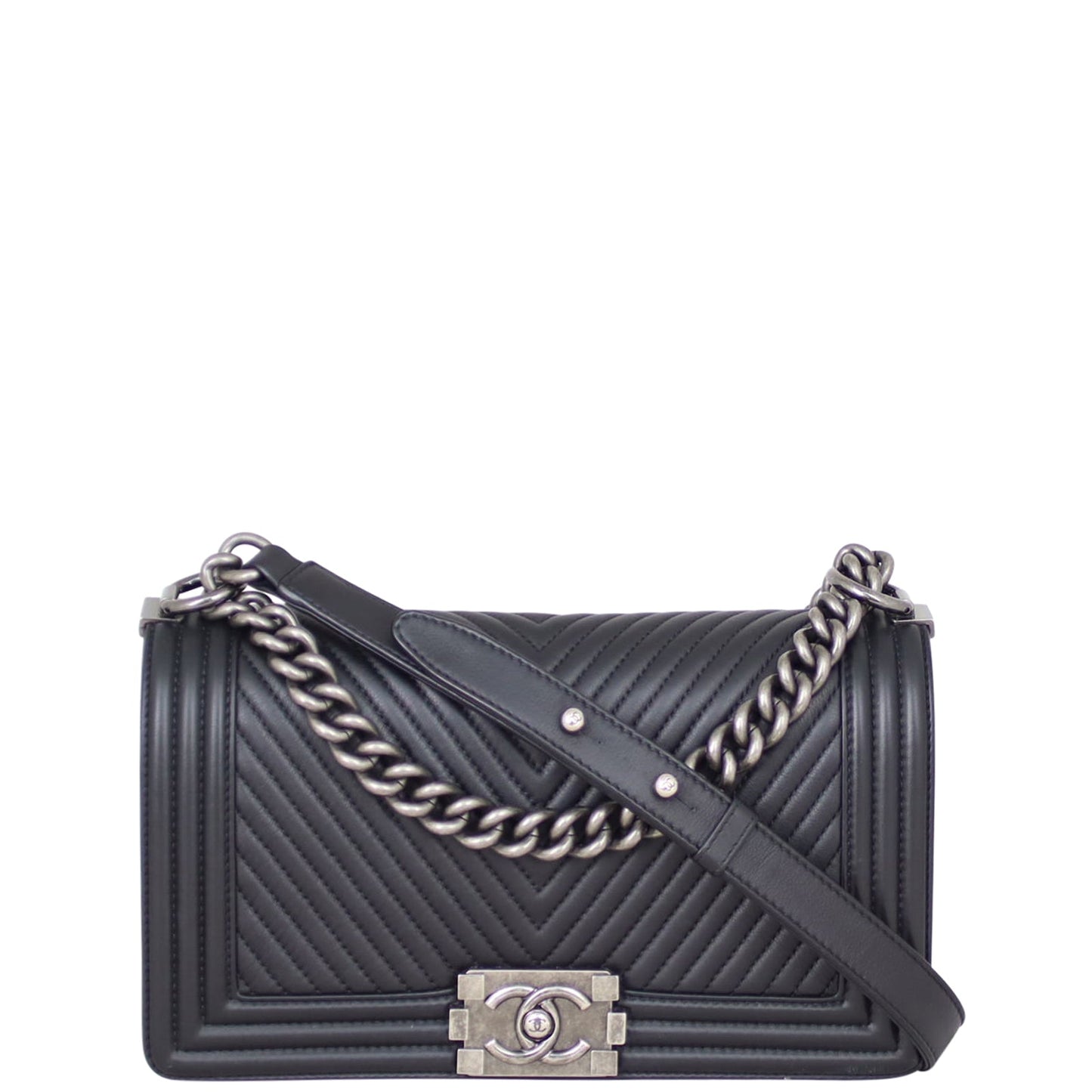 Chanel Boy Old Chevron Handbag Black Medium
