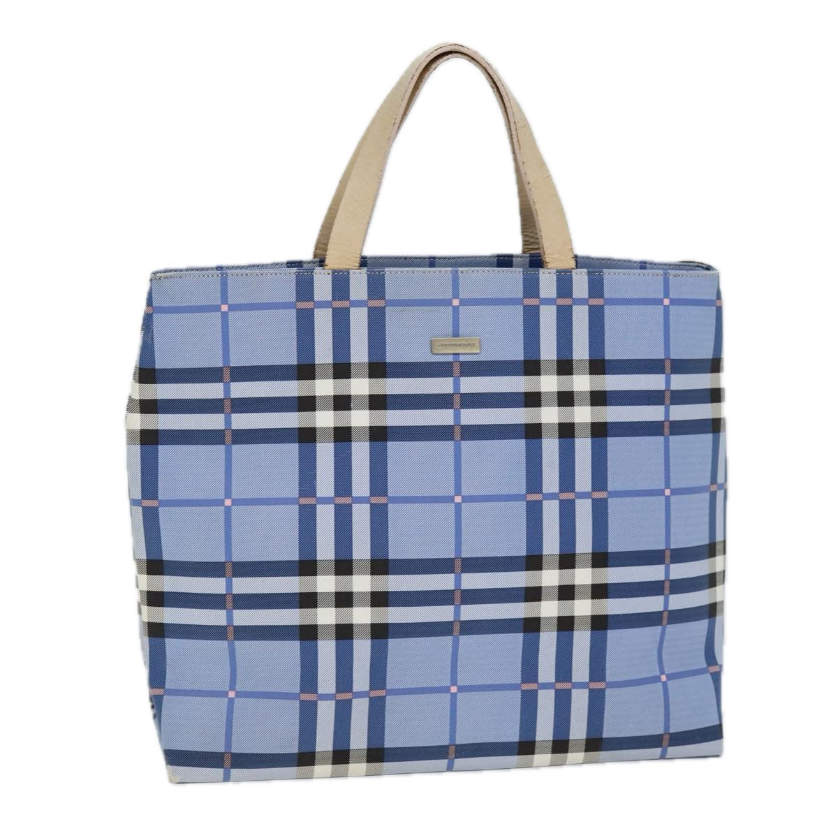 Burberry Luxury Nova Check Tote Bag Auth Nylon Blue