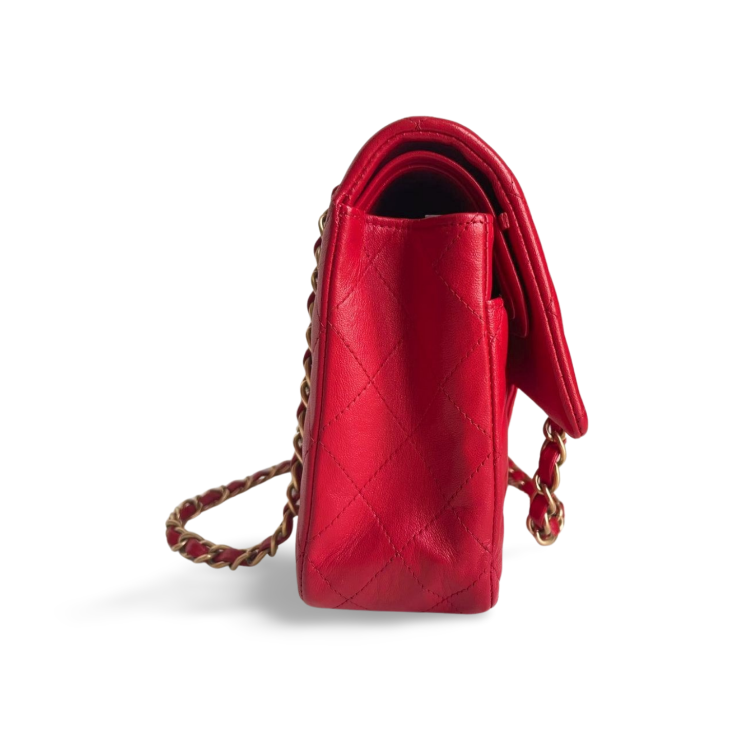 Chanel Red Timeless Flap Bag In Medium Size Lambskin Leather With Gold Hardware