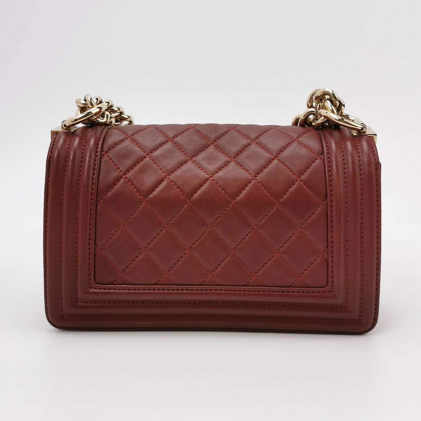 Chanel Le Boy Burgundy Lambskin Antiqued Hardware Gold Small Leather Handbag Hardware 1
