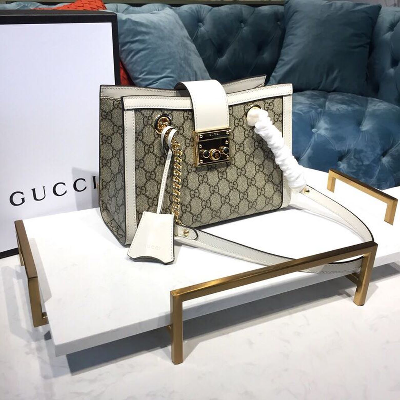 gg Padlock gg A Material White Small Shoulder Bag