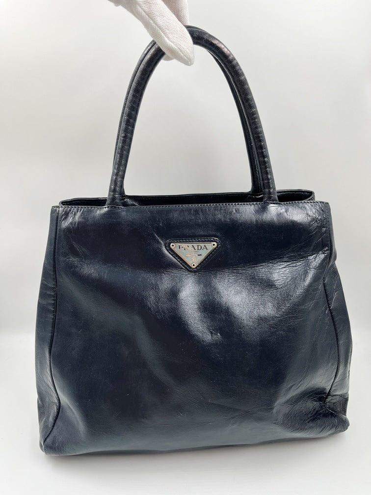 Prada Tote Leather Navy Tote Bag