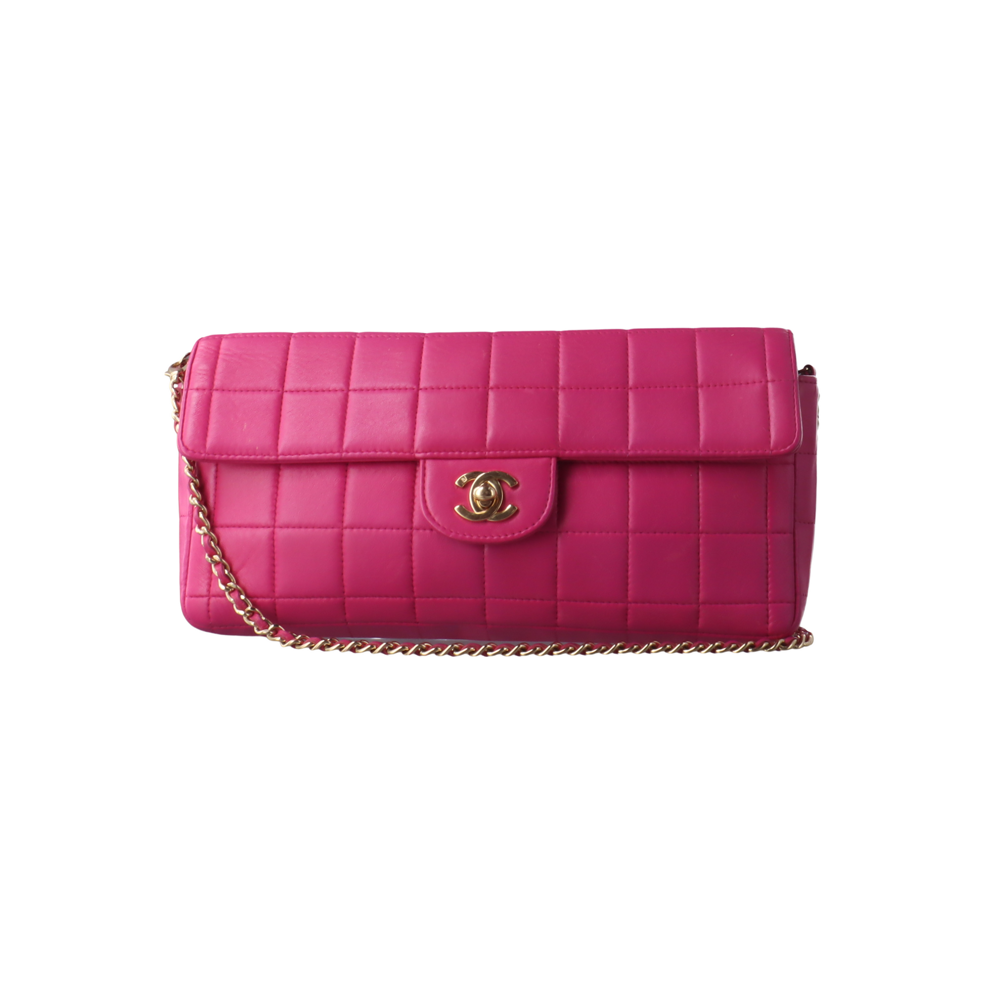 Chanel East West Chocolate Bar Fuchsia 24k Pink Gold Leather Handbag