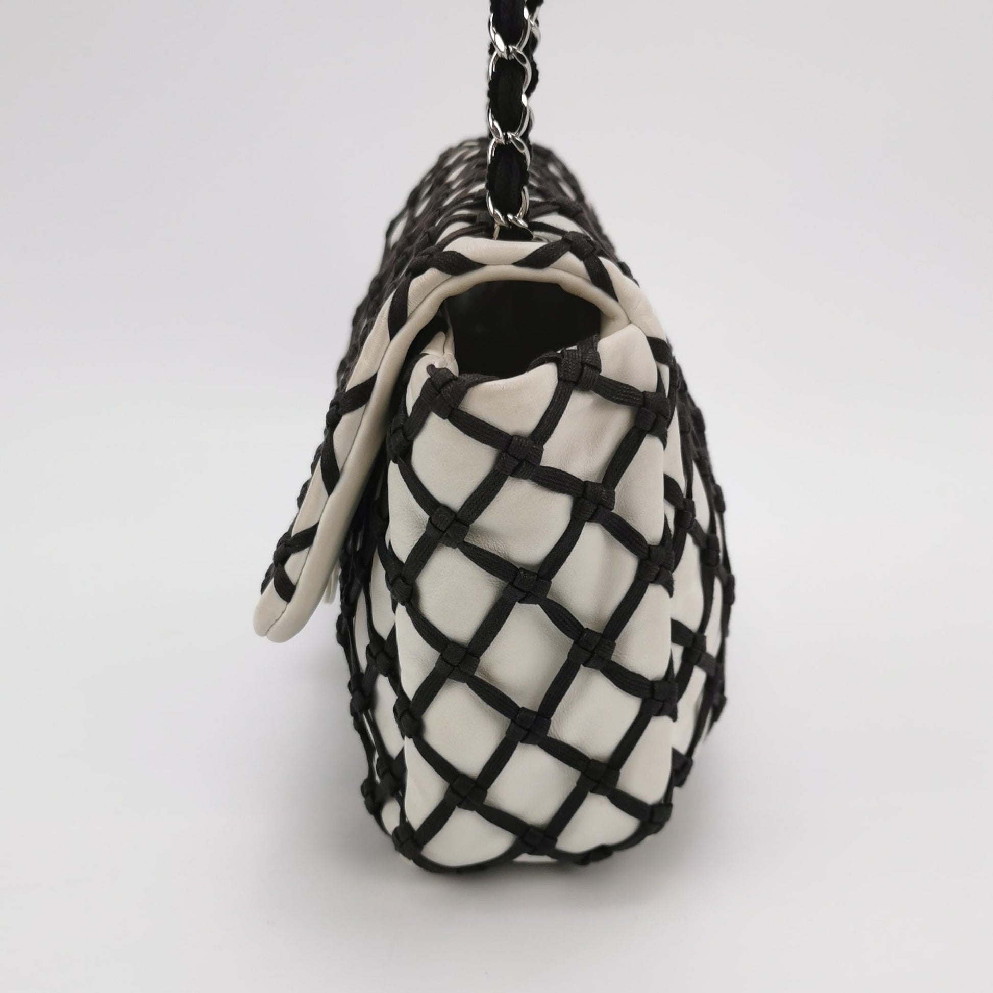 Chanel Lambskin Jumbo Canebiers Net Knots Flap White Handbag Flap White