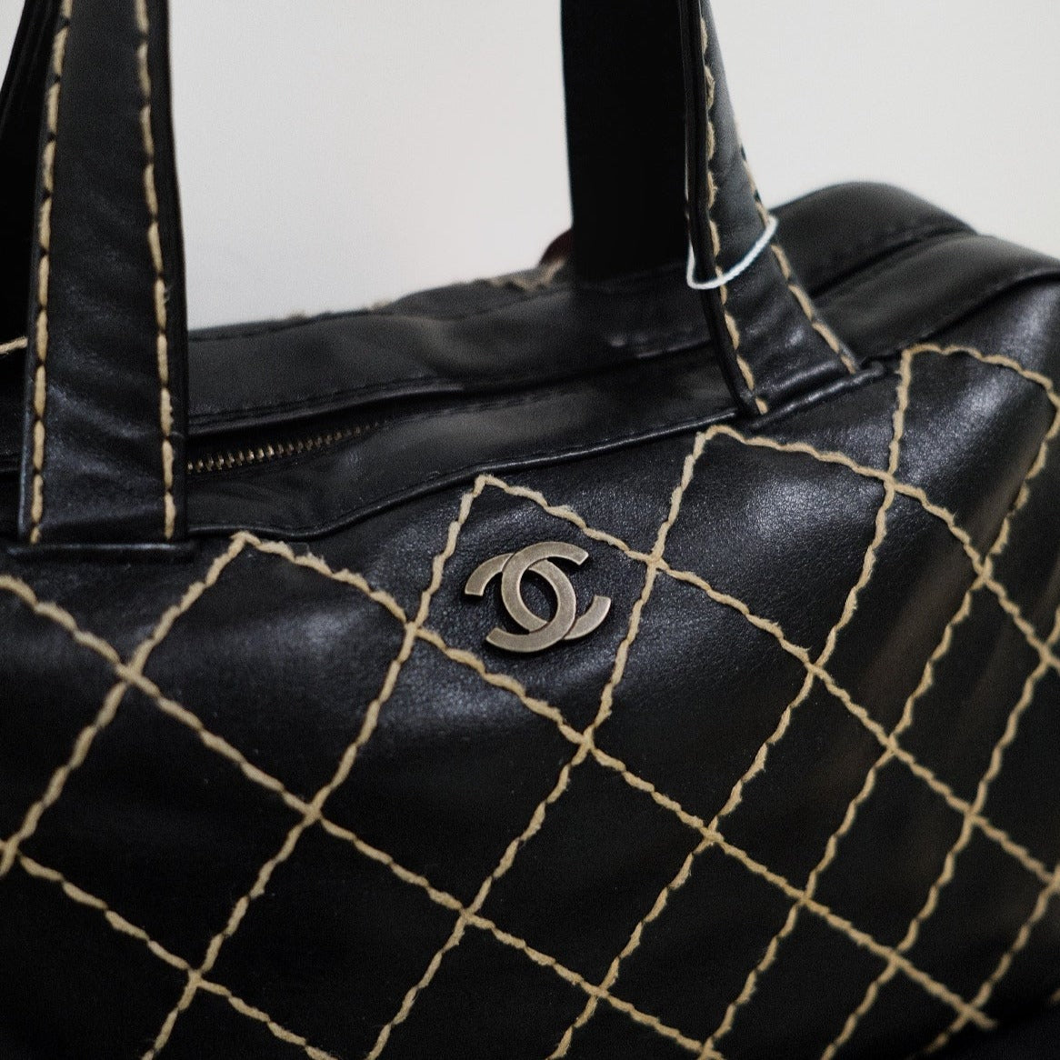 Chanel   calfskin gunmetal cc wild stitch handbag
