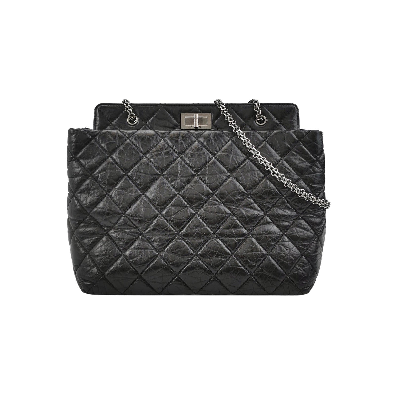 Chanel 2.55 Shiny Calfskin Black Leather Tote Bag