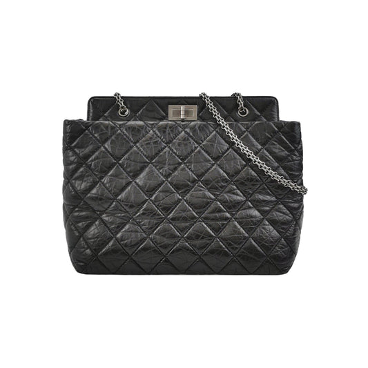 Chanel 2.55 Shiny Calfskin Black Leather Tote Bag