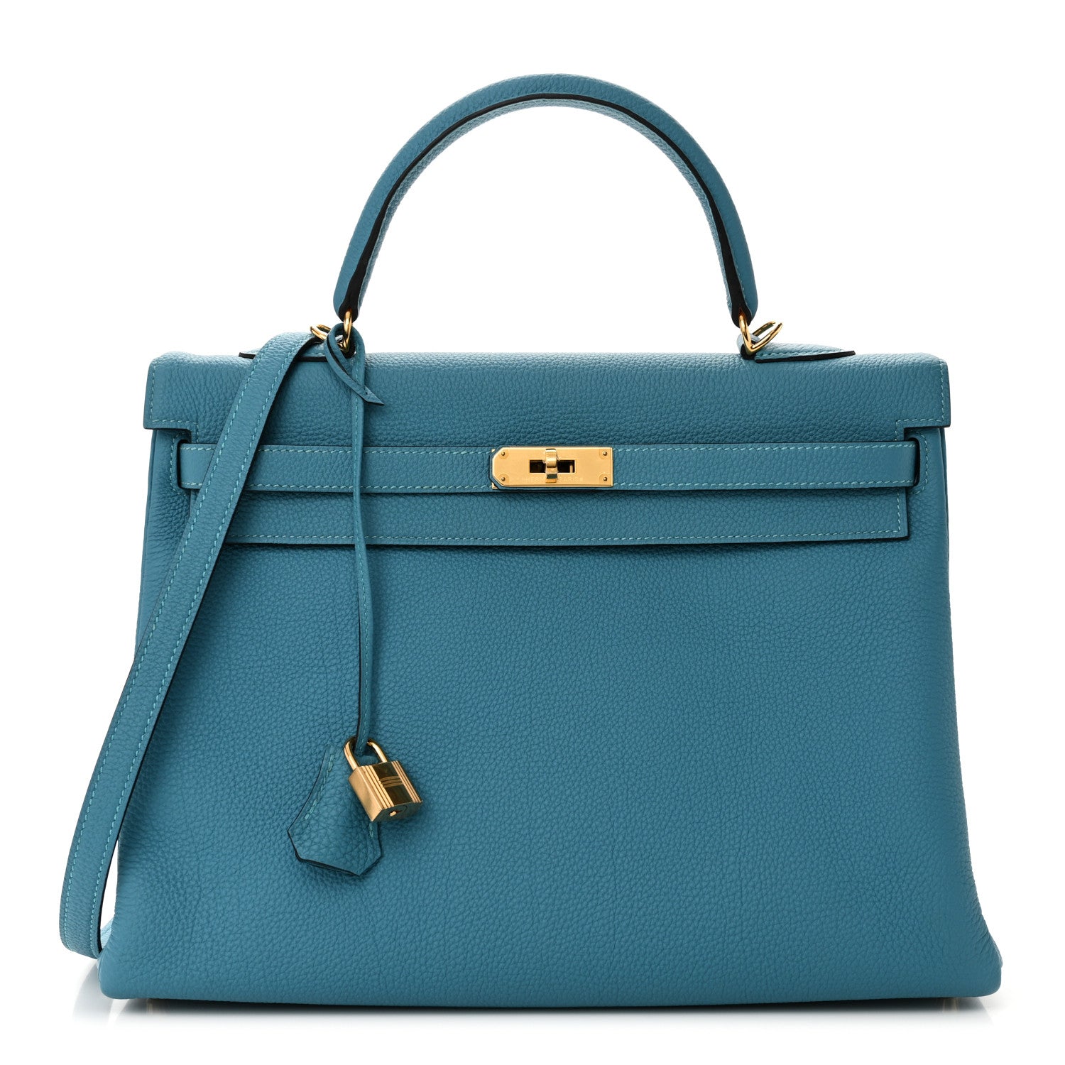 Hermes Togo Kelly Retourne Turquoise Handbag Travel Bag