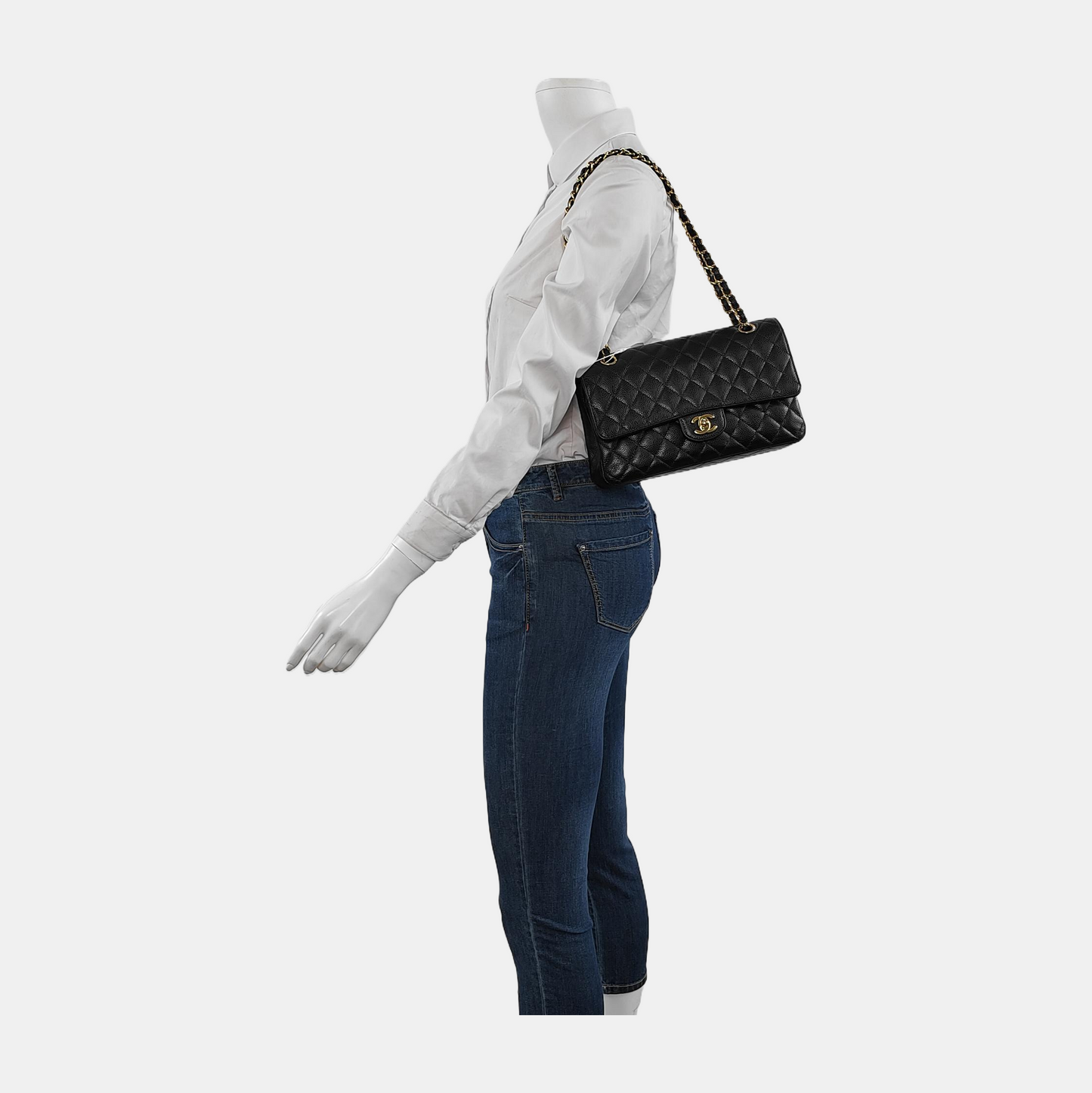 Chanel Classic Flap Caviar Hardware Black Gold Small Leather Handbag