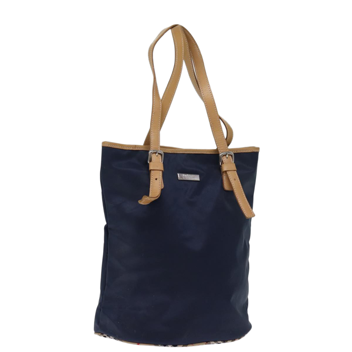 Burberry Luxury ss Label Tote Bag Auth Nylon Blue Navy