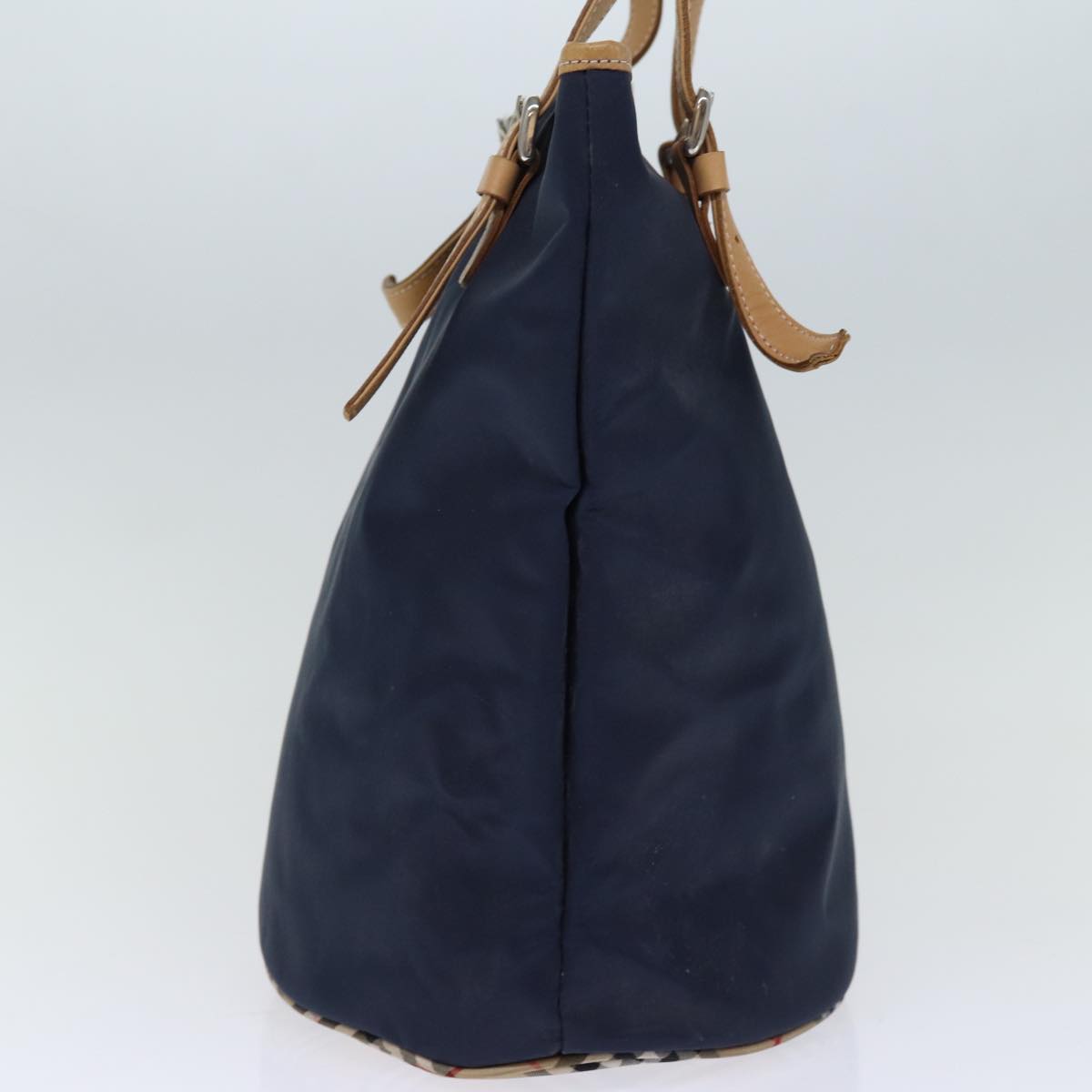 Burberry Luxury ss Label Tote Bag Auth Nylon Blue Navy