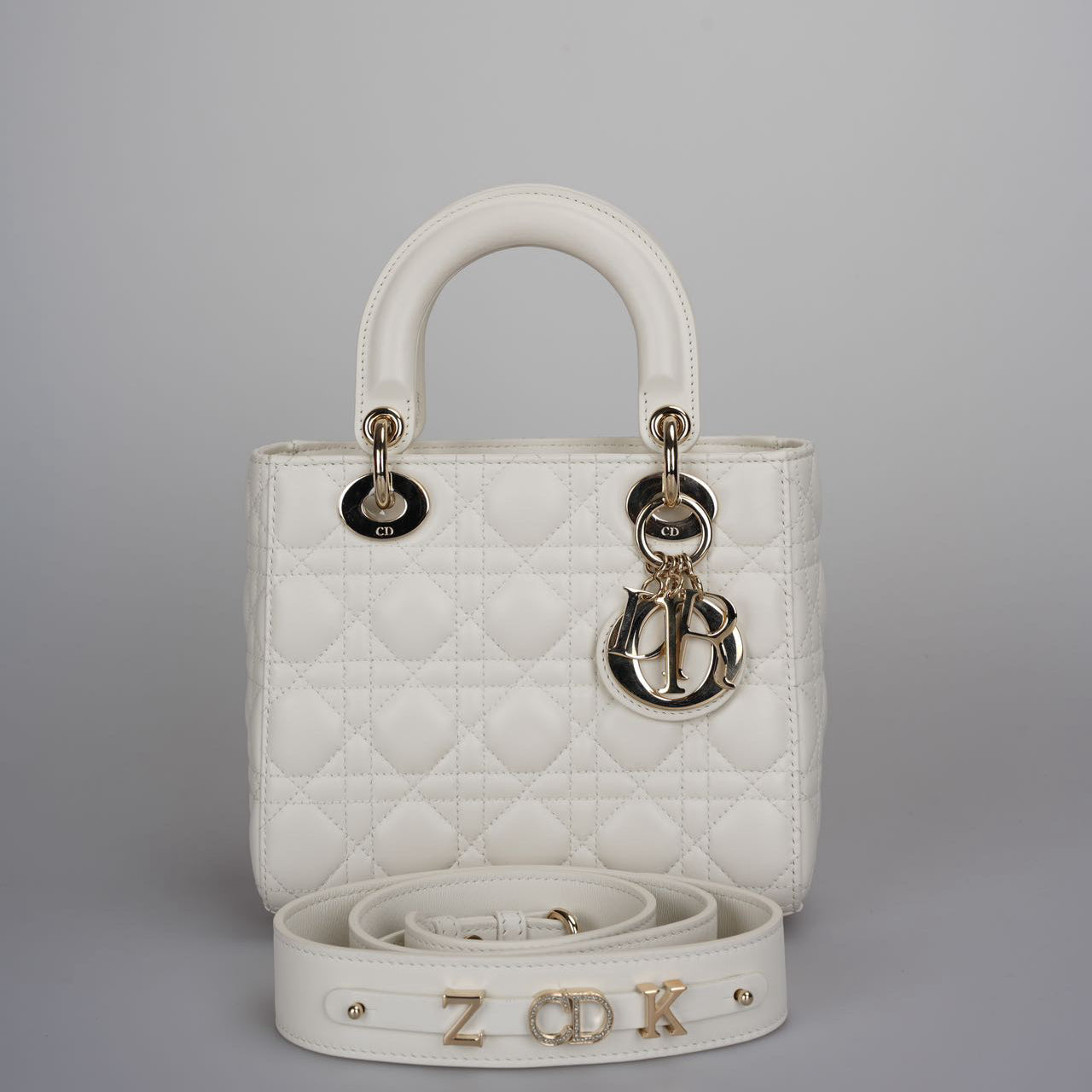 Dior Handbag Christian Lady Bag in Cannage with Hardware Leather Lambskin White