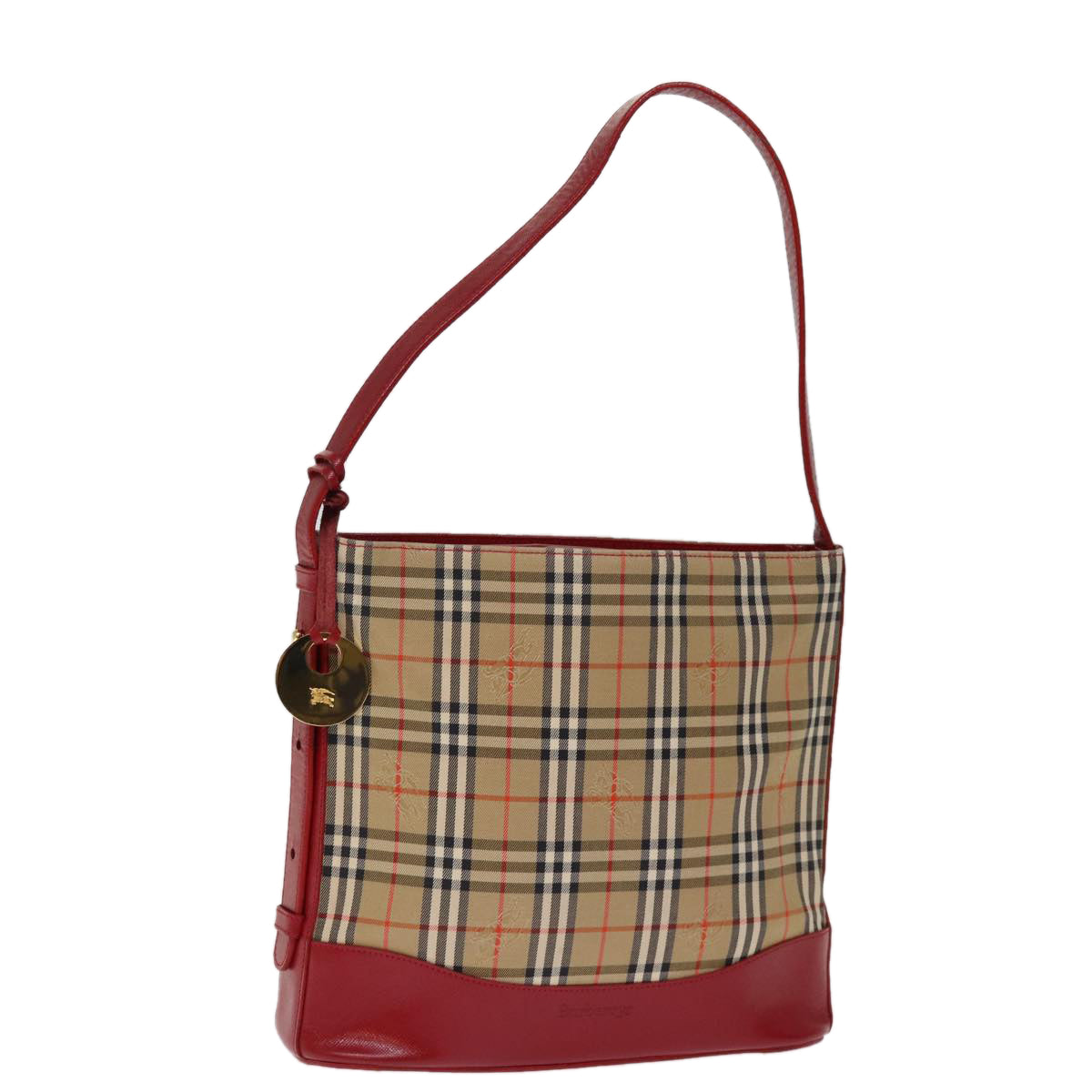 Burberry Luxury ss Nova Check Shoulder Bag Auth Canvas Beige Red Red Auth 74385