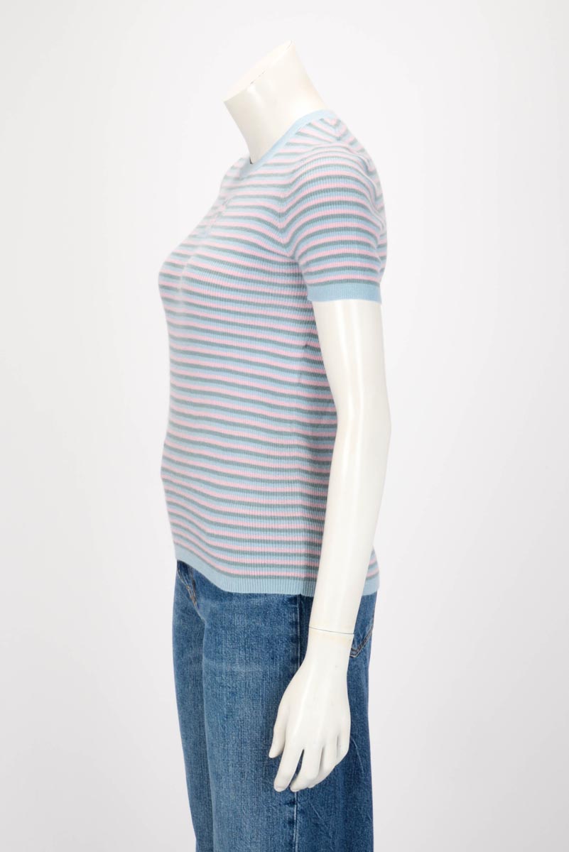 Chanel Blue Cashmere & Mohair Striped Short-Sleeved Top Fr 38 Bag