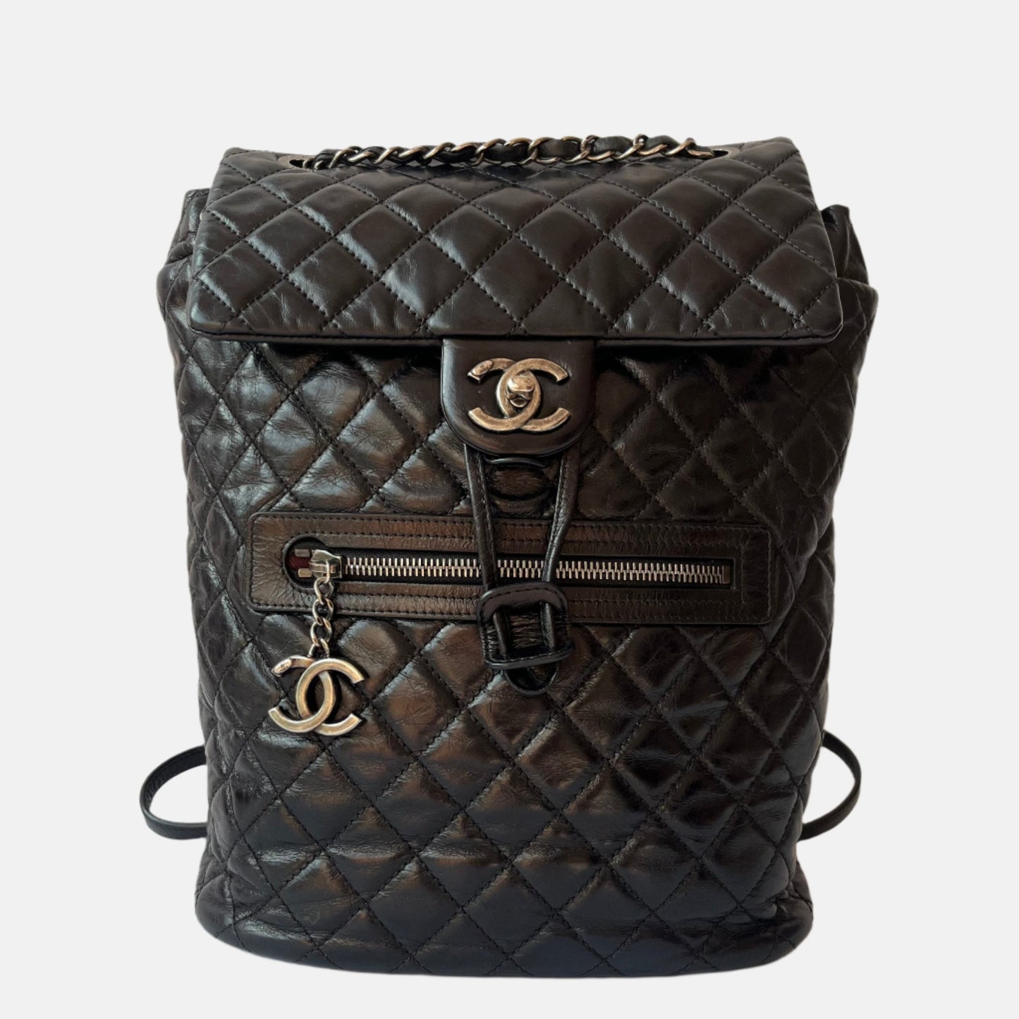 Chanel Duma Quilted Mountain Backpack Lambskin Hardware Black Silver Leather