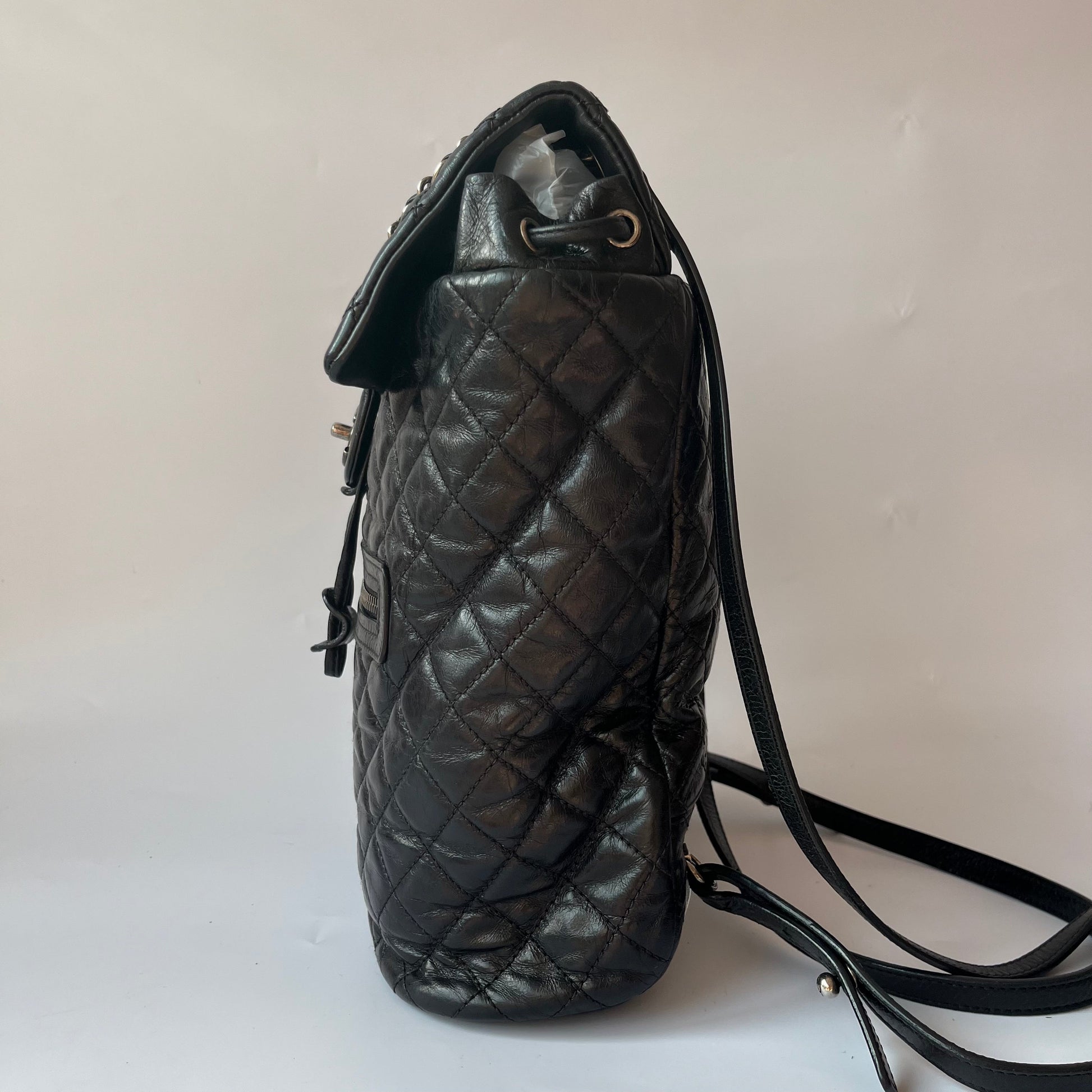 Chanel Duma Quilted Mountain Backpack Lambskin Hardware Black Silver Leather