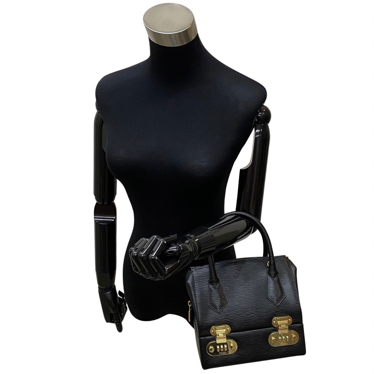 Fendi Shoulder Bag Epi Women Leather Black