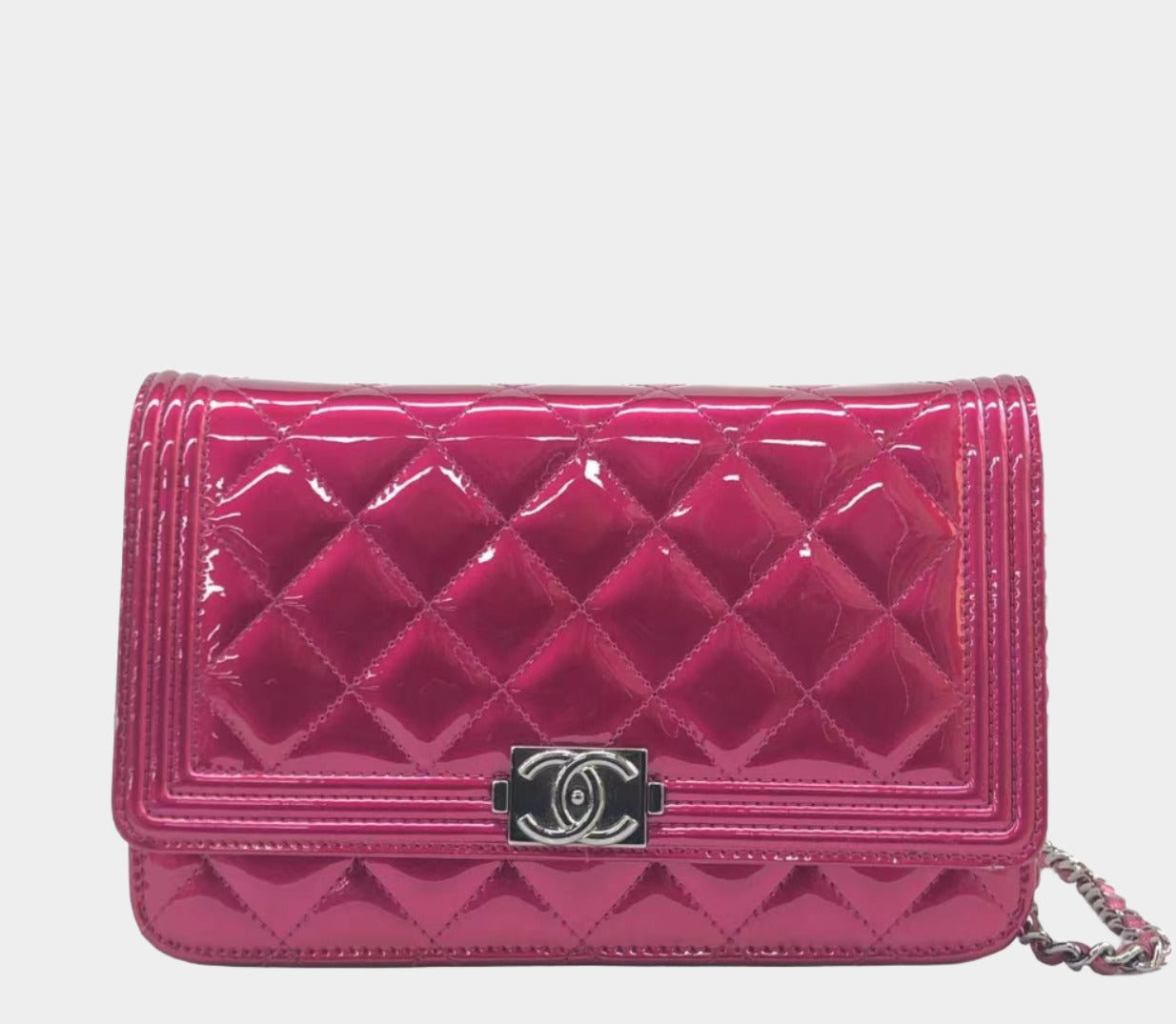 Chanel Boy WOC on Half Flap Electric Pink Leather Wallet Case
