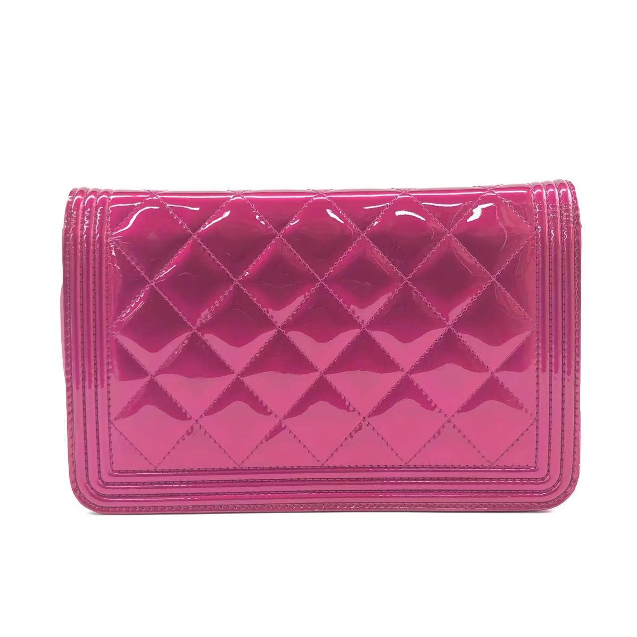 Chanel Boy WOC on Half Flap Electric Pink Leather Wallet Case