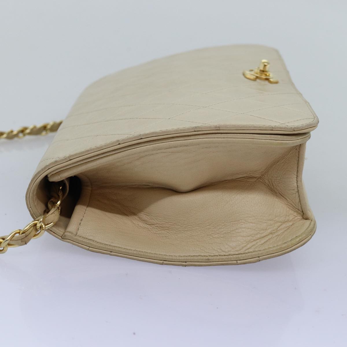 Chanel Chain Shoulder Bag Lamb Skin Beige CC Auth A