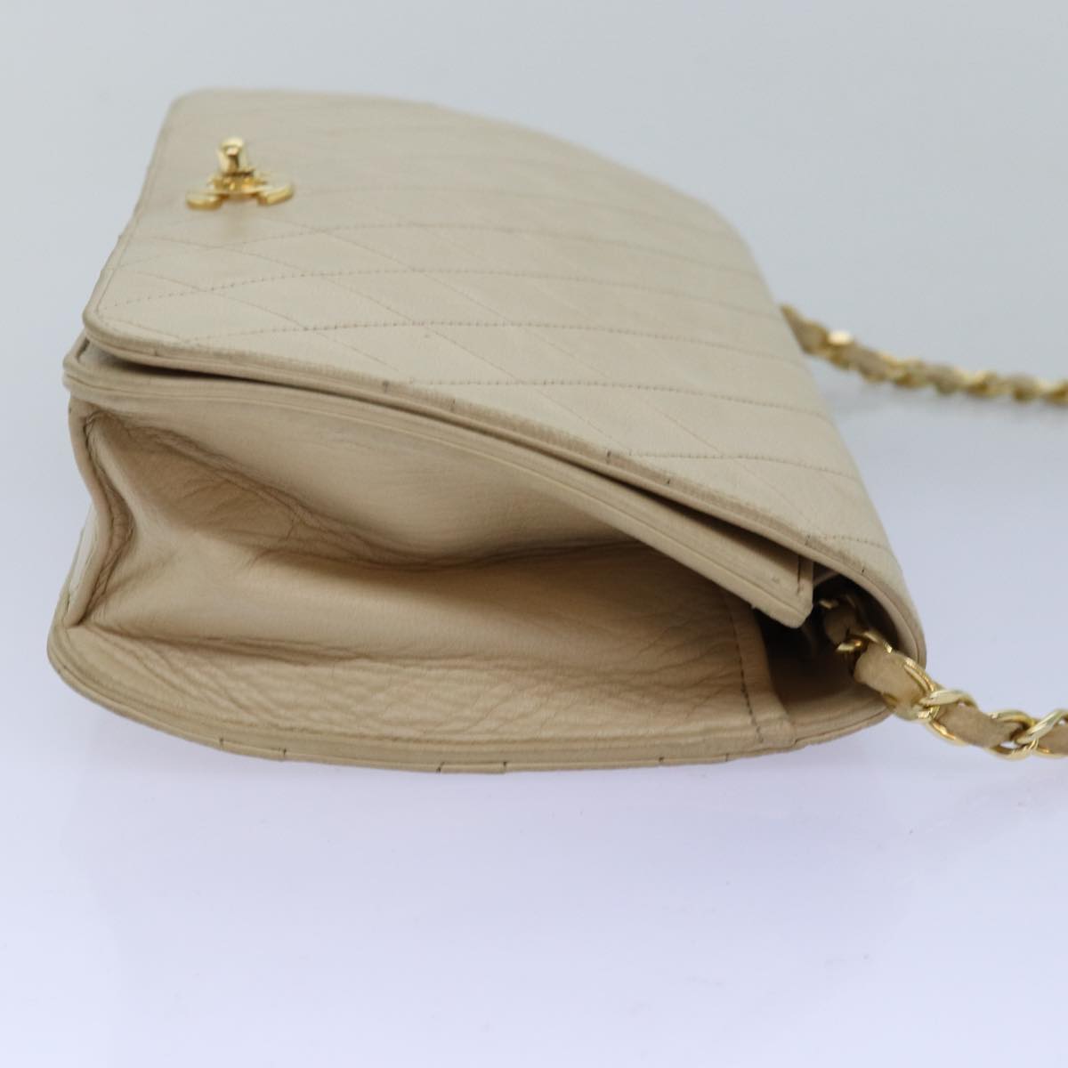 Chanel Chain Shoulder Bag Lamb Skin Beige CC Auth A