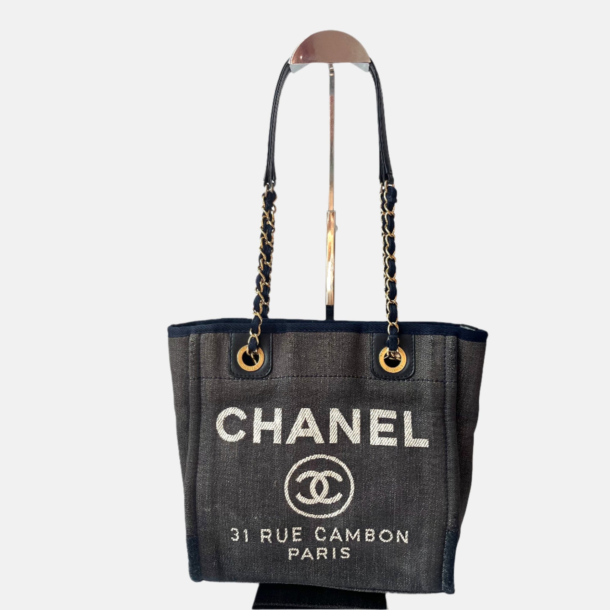 Chanel North South Deauville Navy Denim Top Small Shoulder Bag