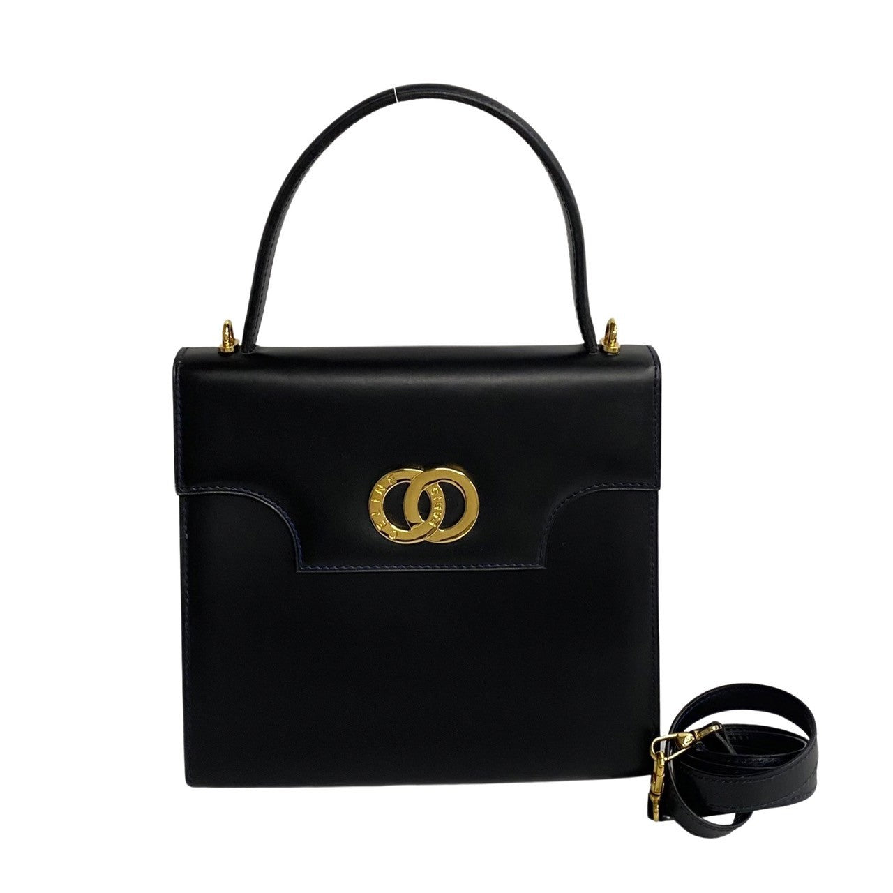 Shoulder Bag Calfskin Navy Circle Metal Women Logo