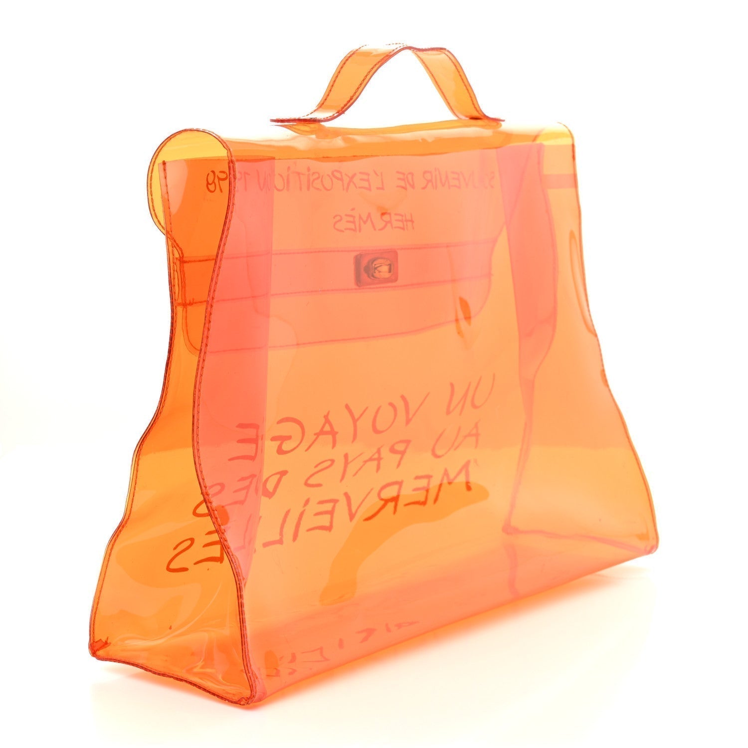 Hermes Vinyl Souvenir De Exposition Kelly Handbag Orange Travel Bag