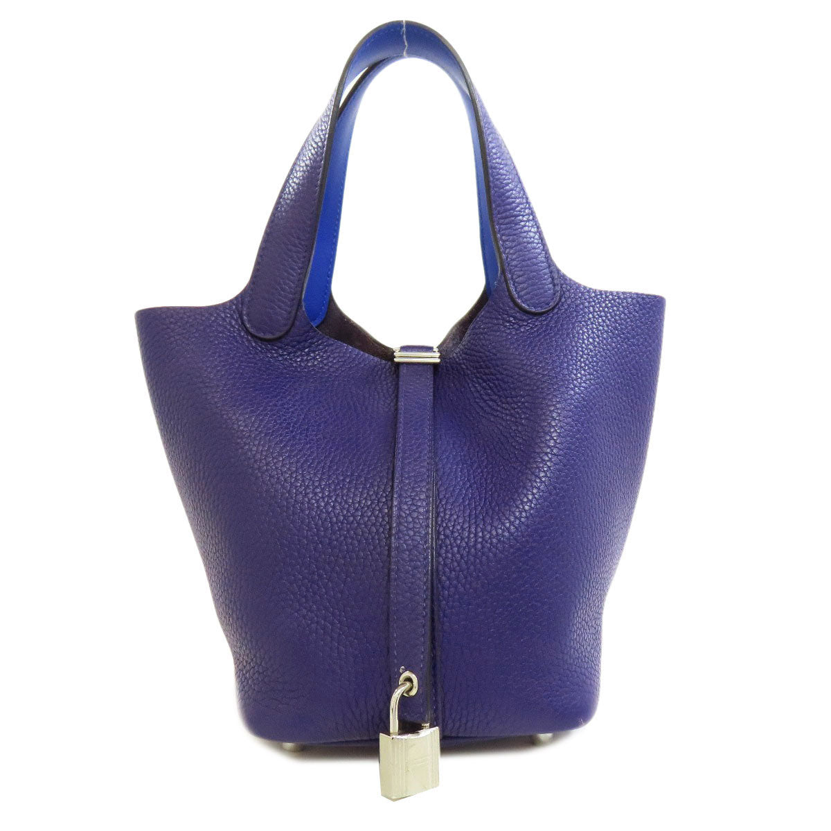 Taurillon Clemence Navy Picotin Lock Eclat Pm Silver Travel Bag