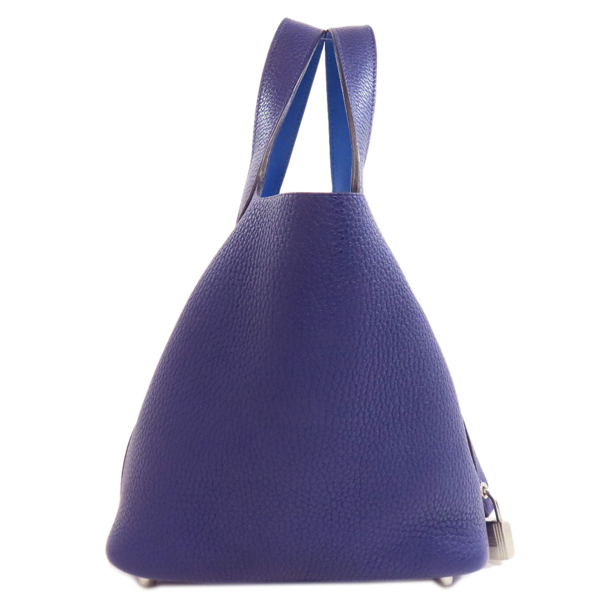 Taurillon Clemence Navy Picotin Lock Eclat Pm Silver Travel Bag