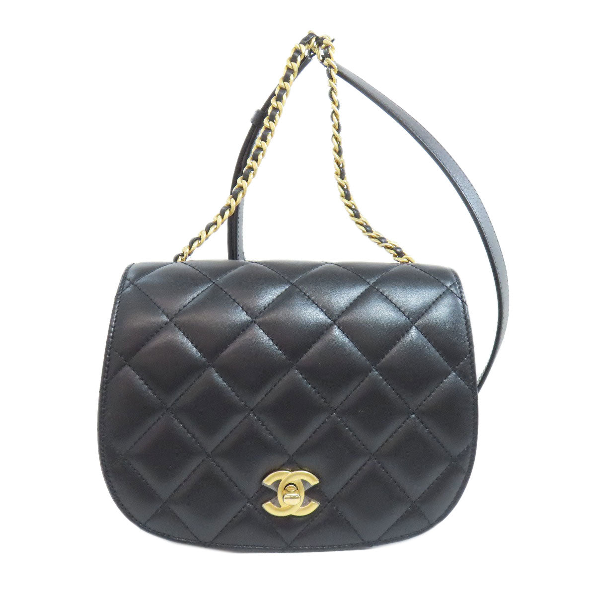 Chanel lambskin Matelasse ChainShoulder Black Gold Shoulder Bag