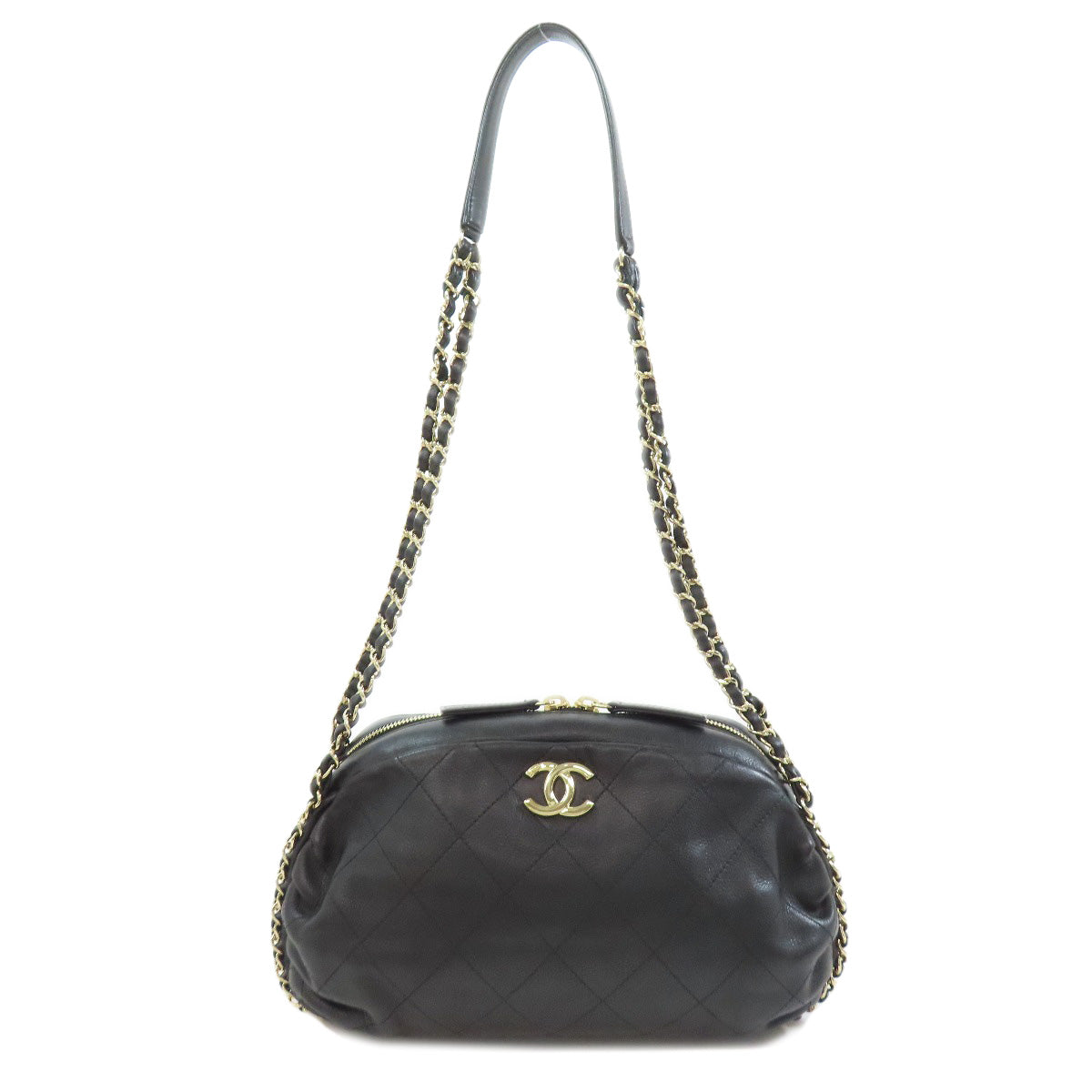 Chanel lambskin Matelasse Black Gold Shoulder Bag 2
