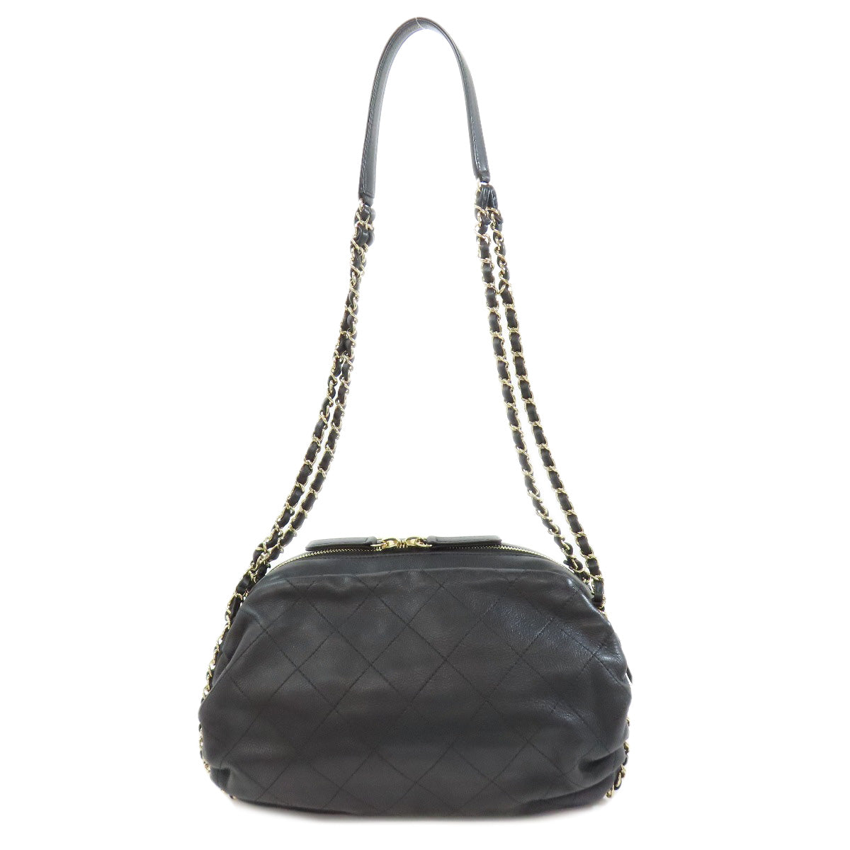Chanel lambskin Matelasse Black Gold Shoulder Bag 2