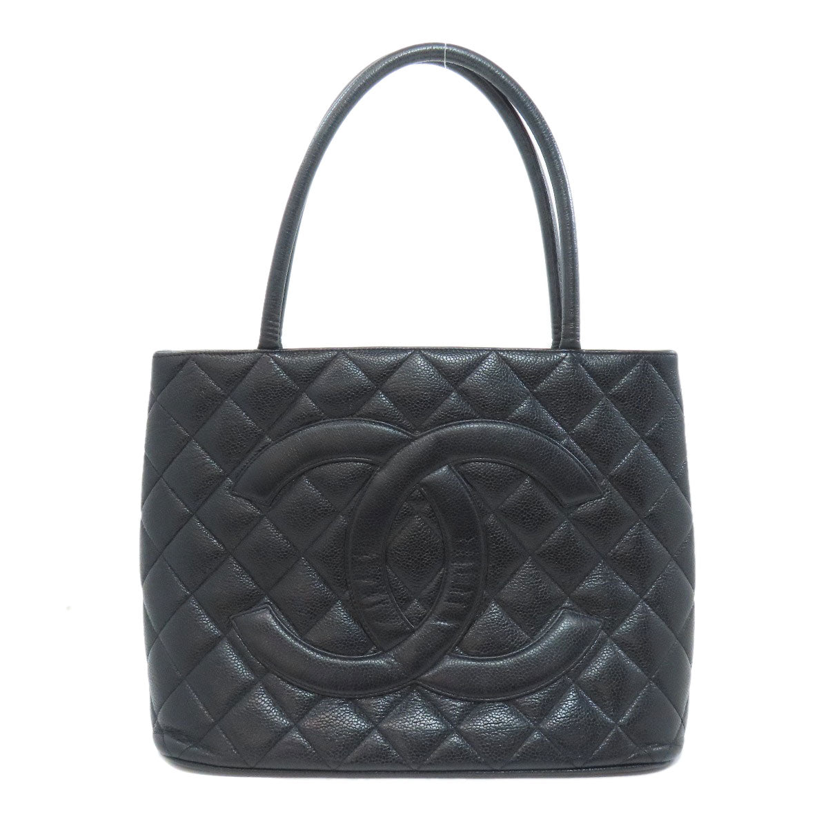 Chanel Grained Calfskin Skin Black Gold Tote Bag