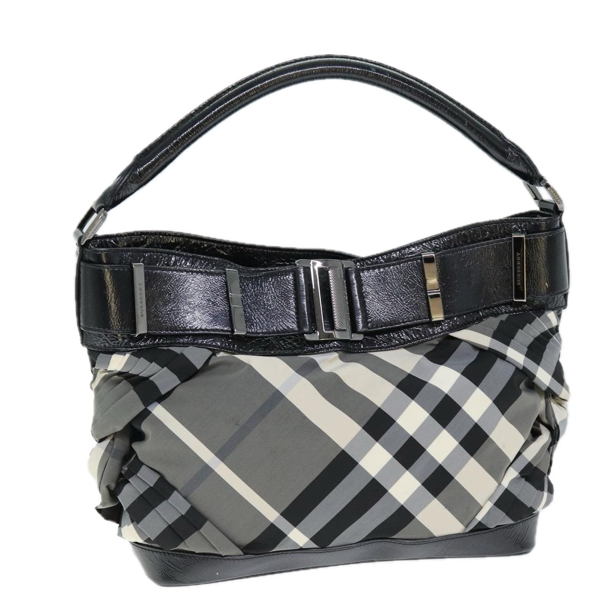 Burberry Luxury Nova Check Shoulder Bag Auth Nylon Gray