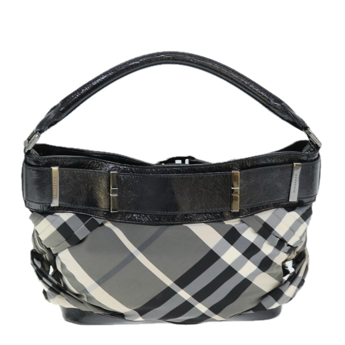 Burberry Luxury Nova Check Shoulder Bag Auth Nylon Gray