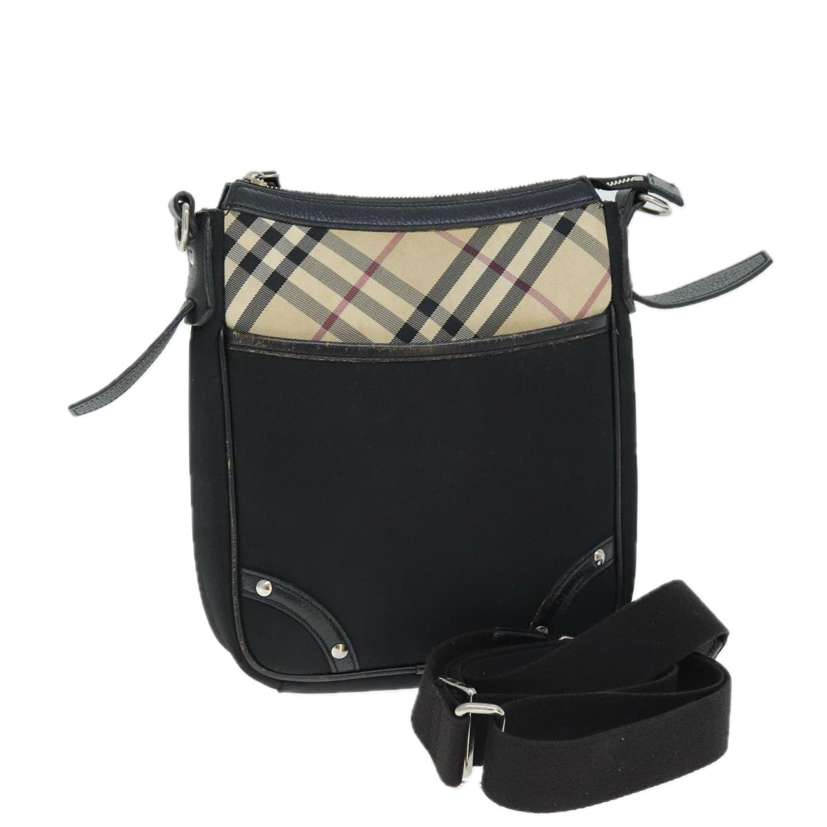 Burberry Luxury Nova Check Shoulder Bag Auth Nylon Black Beige