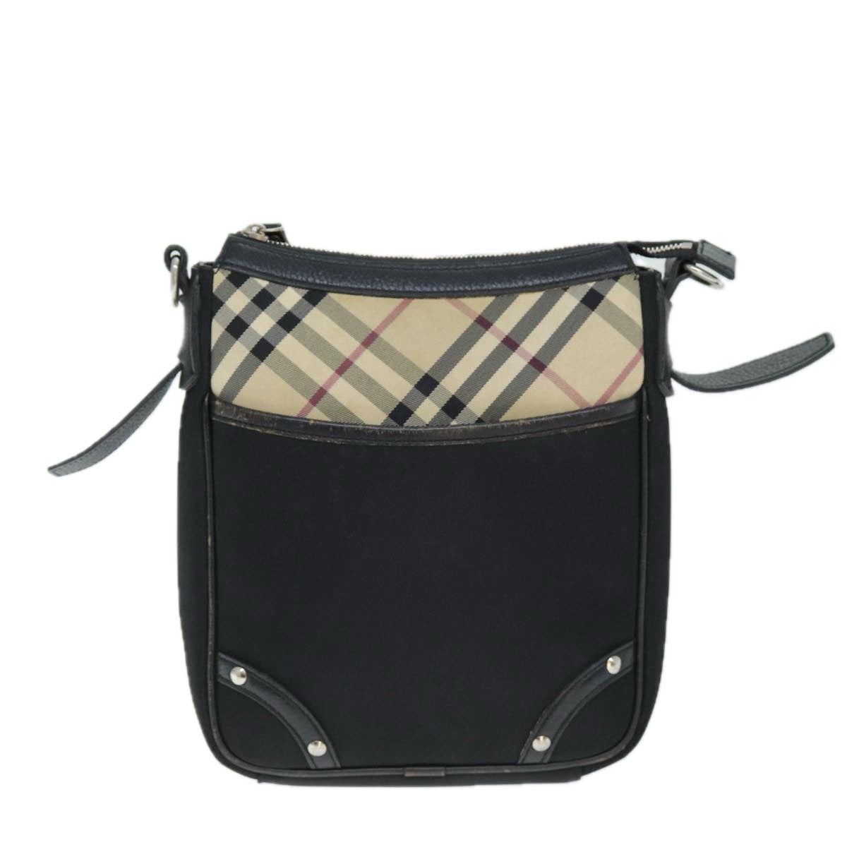 Burberry Luxury Nova Check Shoulder Bag Auth Nylon Black Beige