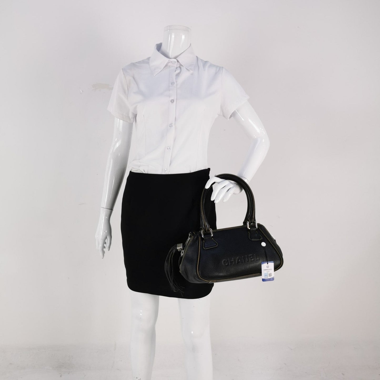 Chanel Calfskin Tassel Bowler Black Leather Handbag