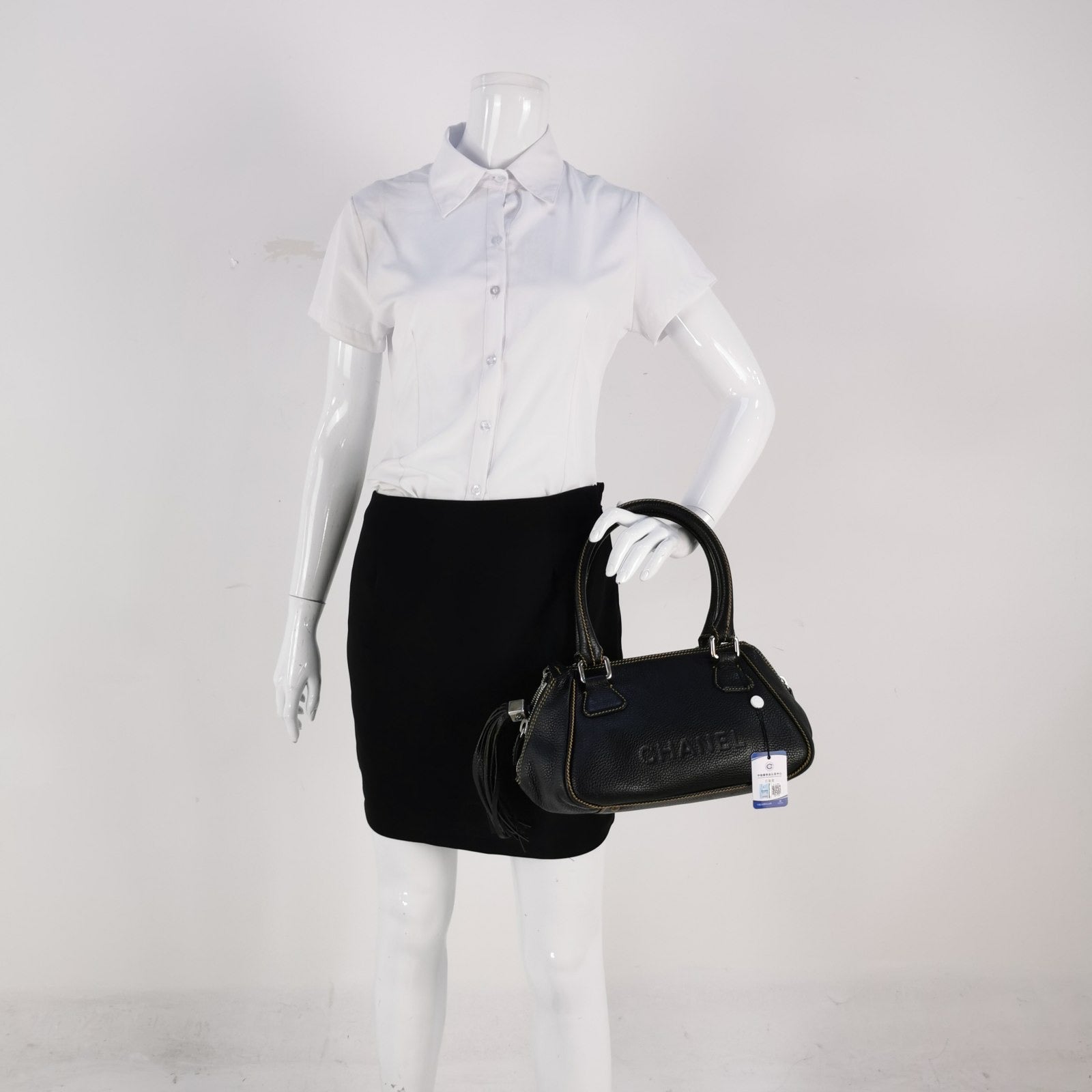 Chanel Calfskin Tassel Bowler Black Leather Handbag