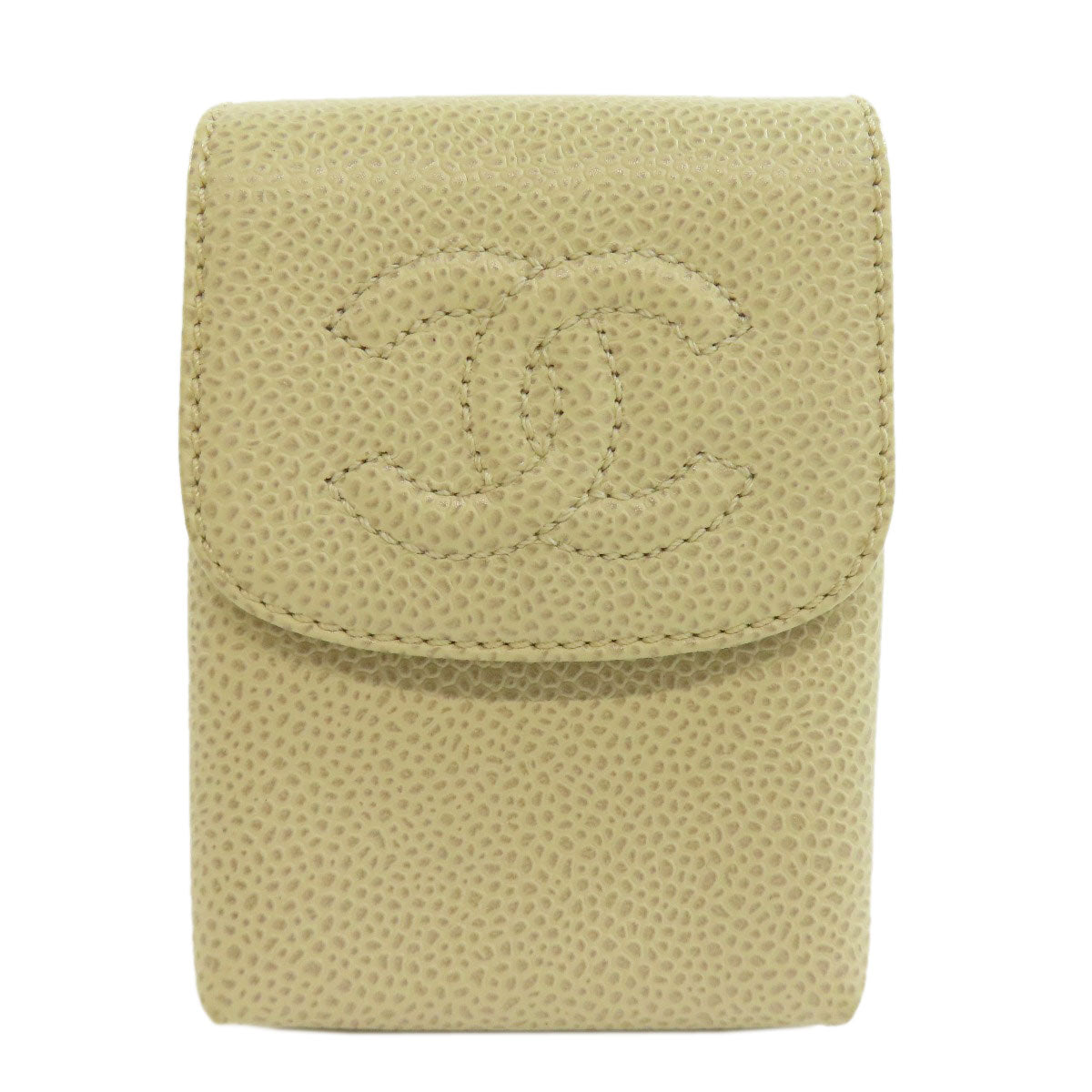 Chanel Cigarette Grained Calfskin Skin COCO Mark White Gold Handbag