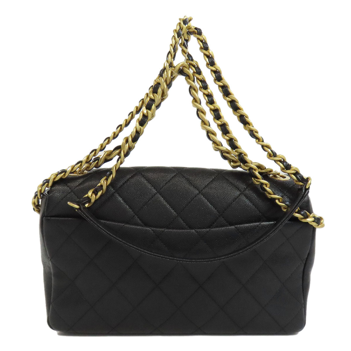Chanel Grained Calfskin Skin Matelasse Black Gold Shoulder Bag