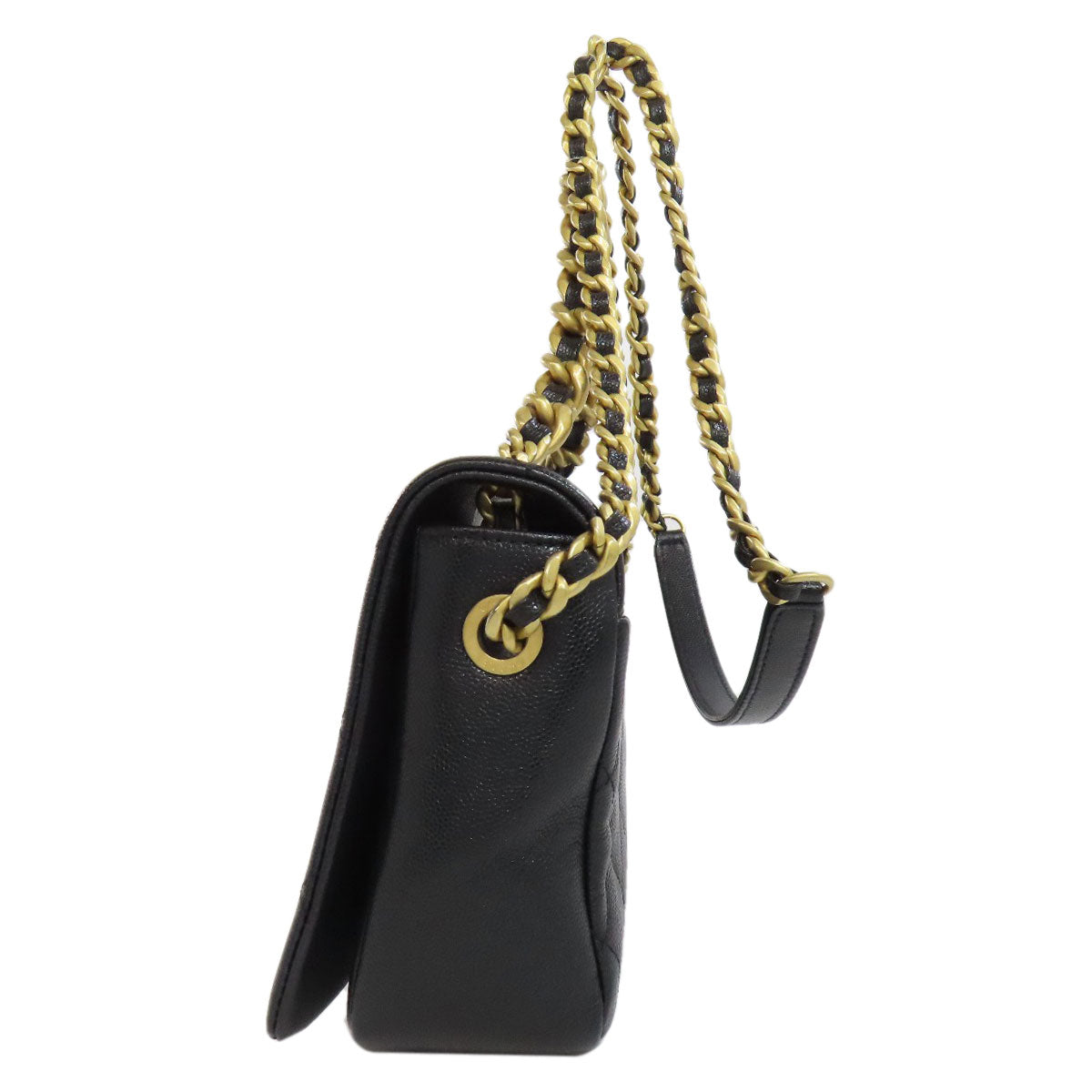 Chanel Grained Calfskin Skin Matelasse Black Gold Shoulder Bag