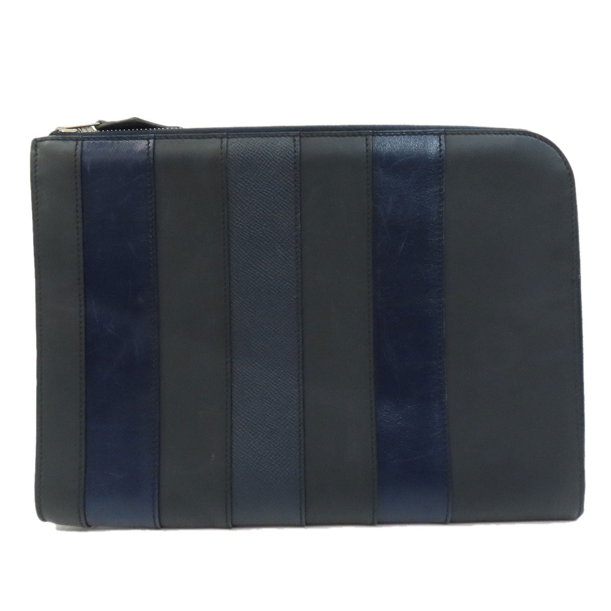 Hermes Clutch Bag Stripe Mens Leather Black