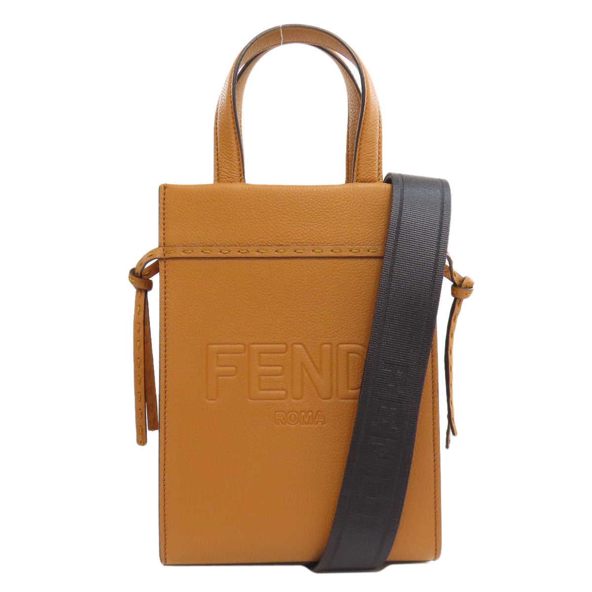 Fendi Handbag Calfskin Goto Shopper 2Way Women Brown Small Travel Bag